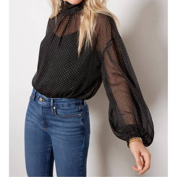 NEW SANCTUARY sheer volume metallic top in black - Picture 1 of 4